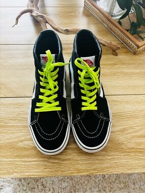Vans SK-8 Black High-Top Sneakers with Neon Green Laces